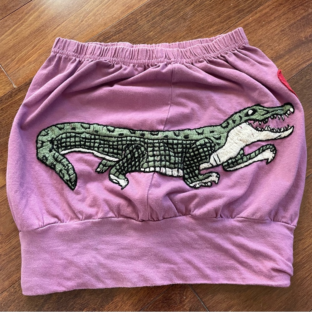 Voom by Joy Han Alligator Tube Top Vintage Croc Embroidered Purple Top Size S - Picture 3 of 9
